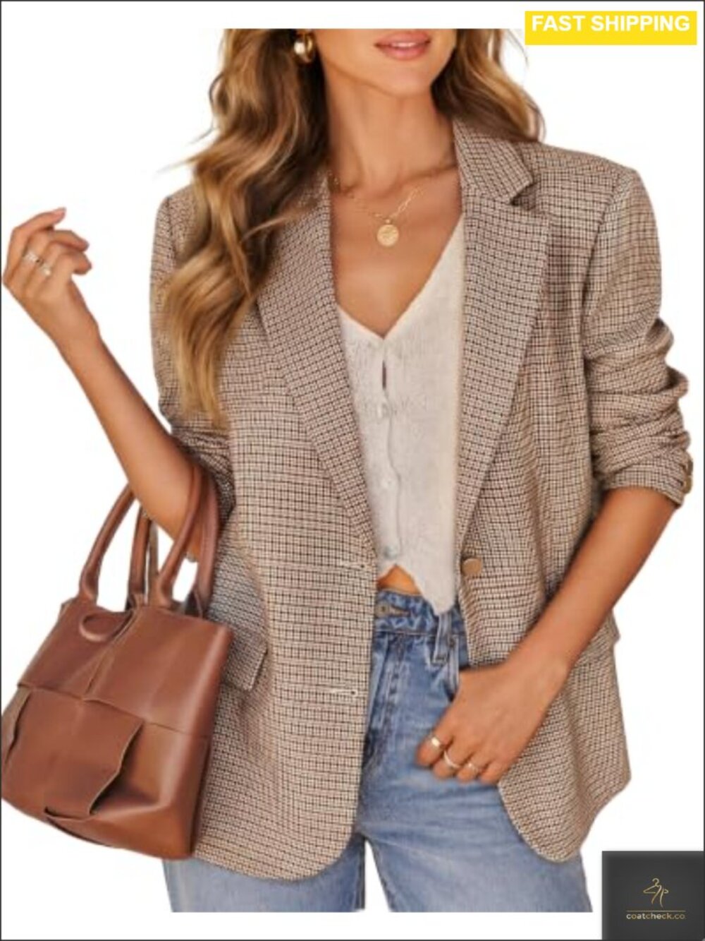 ZESICA Women's Plaid Blazer Long Sleeve Business Casual